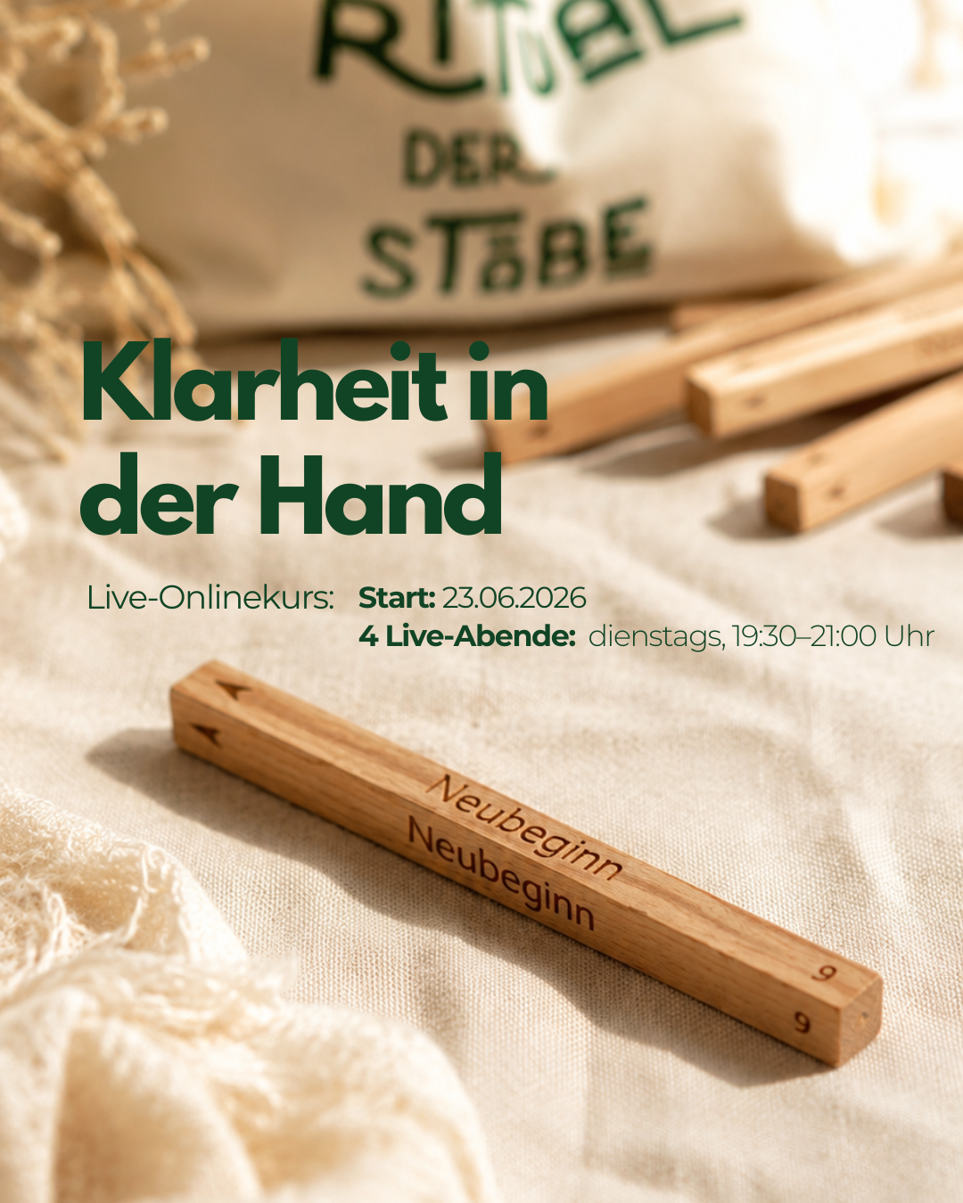 Klarheit in der Hand – Live-Onlinekurs inklusive "Das Ritual der Stäbe" Set